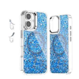 For iPhone 16 Epoxy Glitter MagSafe Magnetic TPU Phone Case(Blue)