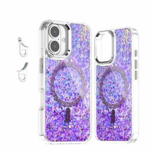 For iPhone 16 Epoxy Glitter MagSafe Magnetic TPU Phone Case(Purple)