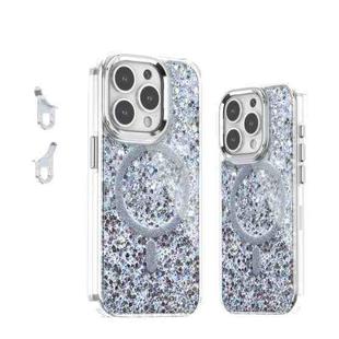 For iPhone 15 Pro Epoxy Glitter MagSafe Magnetic TPU Phone Case(White)