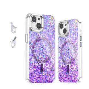 For iPhone 15 Epoxy Glitter MagSafe Magnetic TPU Phone Case(Purple)