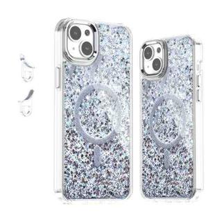 For iPhone 14 Plus Epoxy Glitter MagSafe Magnetic TPU Phone Case(White)