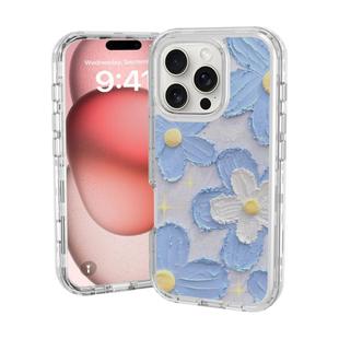 For iPhone 16 Pro Max Small Fresh Sticker PC + TPU Shockproof Phone Case(Blue Flower)