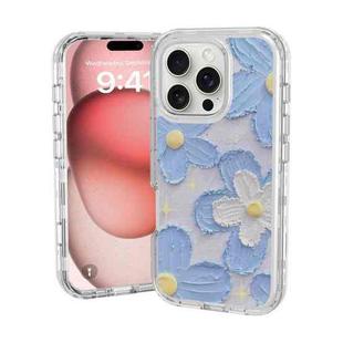 For iPhone 16 Pro Small Fresh Sticker PC + TPU Shockproof Phone Case(Blue Flower)