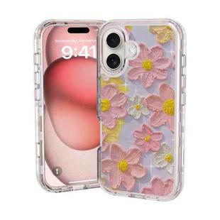 For iPhone 16 Plus Small Fresh Sticker PC + TPU Shockproof Phone Case(Pink Flower)