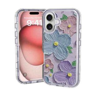 For iPhone 16 Small Fresh Sticker PC + TPU Shockproof Phone Case(Purple Flower)