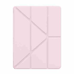 For iPad Pro 11 2024 Baseus Minimalist Series Y-shaped Tri-fold Leather Tablet Case(Pink)