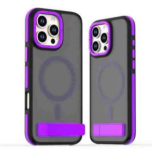 For iPhone 16 Pro Dual-Color Skin Feel Magsafe Phone Case with Holder(Purple)