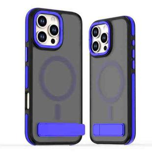 For iPhone 16 Pro Dual-Color Skin Feel Magsafe Phone Case with Holder(Blue)