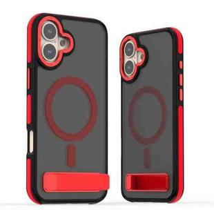 For iPhone 16 Plus Dual-Color Skin Feel Magsafe Phone Case with Holder(Red)