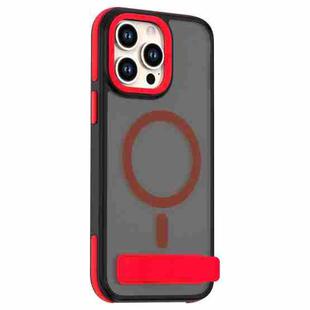 For iPhone 15 Pro Max Dual-Color Skin Feel Magsafe Phone Case with Holder(Red)