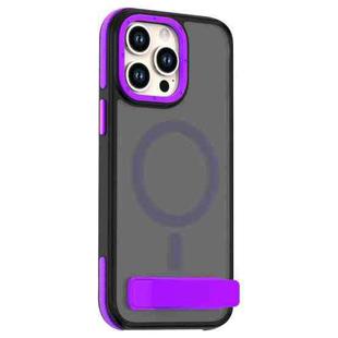 For iPhone 15 Pro Max Dual-Color Skin Feel Magsafe Phone Case with Holder(Purple)