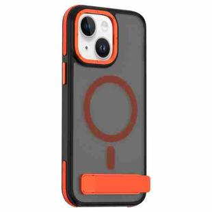 For iPhone 15 Plus / 14 Plus Dual-Color Skin Feel Magsafe Phone Case with Holder(Orange)