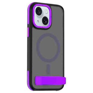 For iPhone 15 Dual-Color Skin Feel Magsafe Phone Case with Holder(Purple)