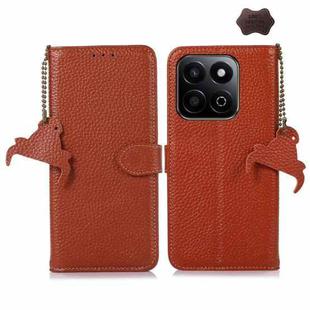 For Honor Play 60 Plus Genuine Leather Litchi Texture RFID Leather Phone Case(Coffee)