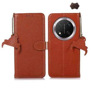 For Honor X9c Genuine Leather Litchi Texture RFID Leather Phone Case(Coffee)