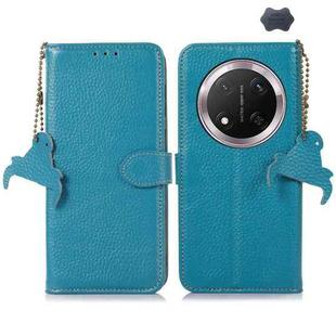 For Honor X9c Genuine Leather Litchi Texture RFID Leather Phone Case(Blue)