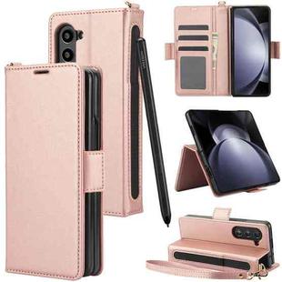 For Samsung Galaxy Fold4 5G Side Buckle Leather Phone Case(Rose Gold)