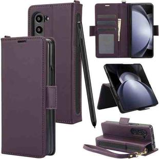 For Samsung Galaxy Fold4 5G Side Buckle Leather Phone Case(Dark Purple)