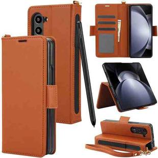 For Samsung Galaxy Fold4 5G Side Buckle Leather Phone Case(Brown)