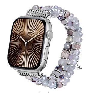 For Apple Watch 42mm / 41mm / 40mm / 38mm Colored Diamond Tassel Chain Watch Band(White)