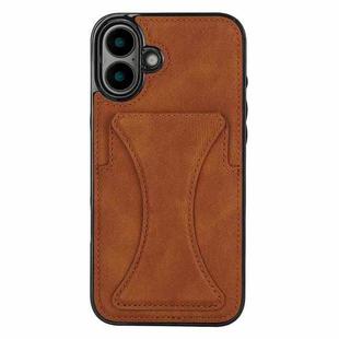 For iPhone 16 Plus Ultra-thin Shockproof Phone Protective Case with Holder(Brown)