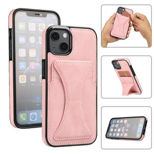 For iPhone 15 Ultra-thin Shockproof Phone Protective Case with Holder(Rose Gold)