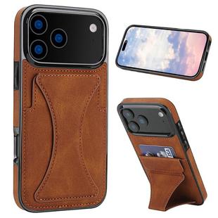 For iPhone 17 Pro Max Ultra-thin Shockproof Phone Protective Case with Holder(Brown)