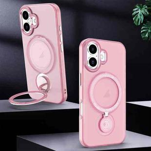 For iPhone 16 Plus Rotation Holder MagSafe Phone Case(Pink)