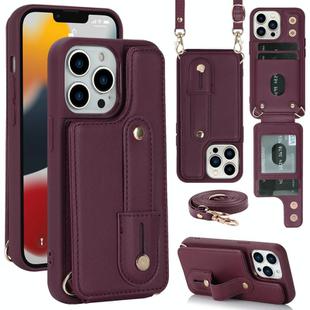 For iPhone 16 Pro Wristband Vertical Flip Wallet Back Cover Phone Case with Long Lanyard(Wine Red)