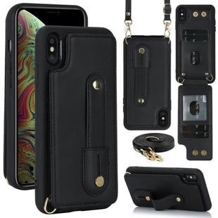 For iPhone XS Max Wristband Vertical Flip Wallet Back Cover Phone Case with Long Lanyard(Black)