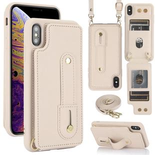 For iPhone XS Max Wristband Vertical Flip Wallet Back Cover Phone Case with Long Lanyard(White)