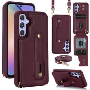 For Samsung Galaxy S24+ 5G Wristband Vertical Flip Wallet Back Cover Phone Case with Long Lanyard(Wine Red)