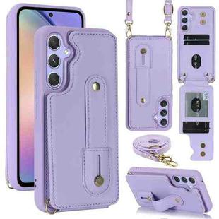 For Samsung Galaxy S24+ 5G Wristband Vertical Flip Wallet Back Cover Phone Case with Long Lanyard(Purple)