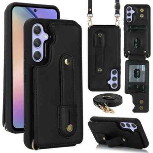 For Samsung Galaxy S25+ 5G Wristband Vertical Flip Wallet Back Cover Phone Case with Long Lanyard(Black)