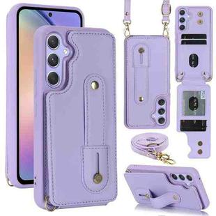 For Samsung Galaxy S25+ 5G Wristband Vertical Flip Wallet Back Cover Phone Case with Long Lanyard(Purple)