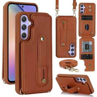 For Samsung Galaxy S25+ 5G Wristband Vertical Flip Wallet Back Cover Phone Case with Long Lanyard(Brown)