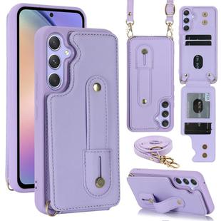 For Samsung Galaxy A35 5G Wristband Vertical Flip Wallet Back Cover Phone Case with Long Lanyard(Purple)