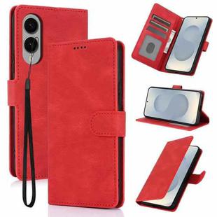 For Samsung Galaxy S25 Edge 5G Fantasy Skin-feel Calfskin Texture Leather Phone Case(Red)