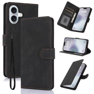 For iPhone 16 Plus Fantasy Skin-feel Calfskin Texture Leather Phone Case(Black)