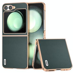 For Samsung Galaxy Z Flip6 ABEEL Electroplated Frame Genuine Leather Elegant Phone Case(Green)