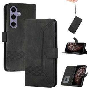 For Samsung Galaxy S25 5G Cubic Skin Feel Flip Leather Phone Case(Black)
