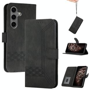 For Samsung Galaxy S25+ 5G Cubic Skin Feel Flip Leather Phone Case(Black)
