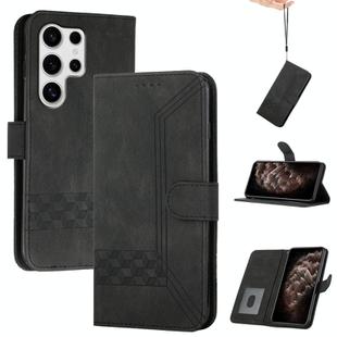For Samsung Galaxy S25 Ultra 5G Cubic Skin Feel Flip Leather Phone Case(Black)