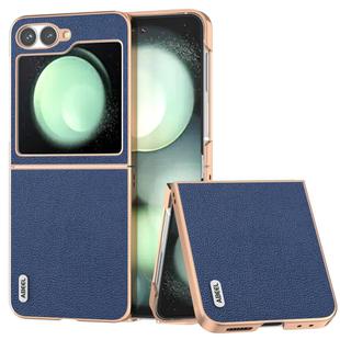 For Samsung Galaxy Z Flip6 ABEEL Electroplating Frame Genuine Leather Luolai Series Phone Case(Dark Blue)