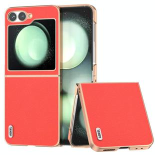 For Samsung Galaxy Z Flip6 ABEEL Electroplating Frame Genuine Leather Luolai Series Phone Case(Red)