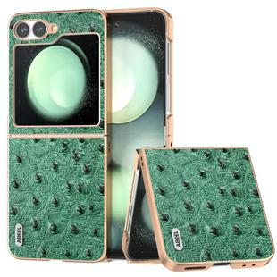 For Samsung Galaxy Z Flip6 ABEEL Electroplating Frame Genuine Leather Ostrich Texture Phone Case(Green)