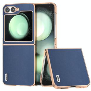 For Samsung Galaxy Z Flip6 ABEEL Electroplating Frame Genuine Leather Xiaoya Series Phone Case(Blue)