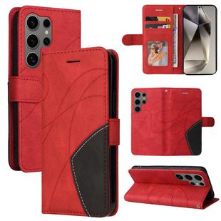For Samsung Galaxy S25 Ultra 5G Dual-color Splicing Flip Leather Phone Case(Red)