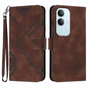 For vivo Y19s Global Line Pattern Skin Feel Leather Phone Case(Coffee)