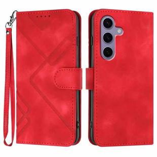For Samsung Galaxy S25 5G Line Pattern Skin Feel Leather Phone Case(Red)